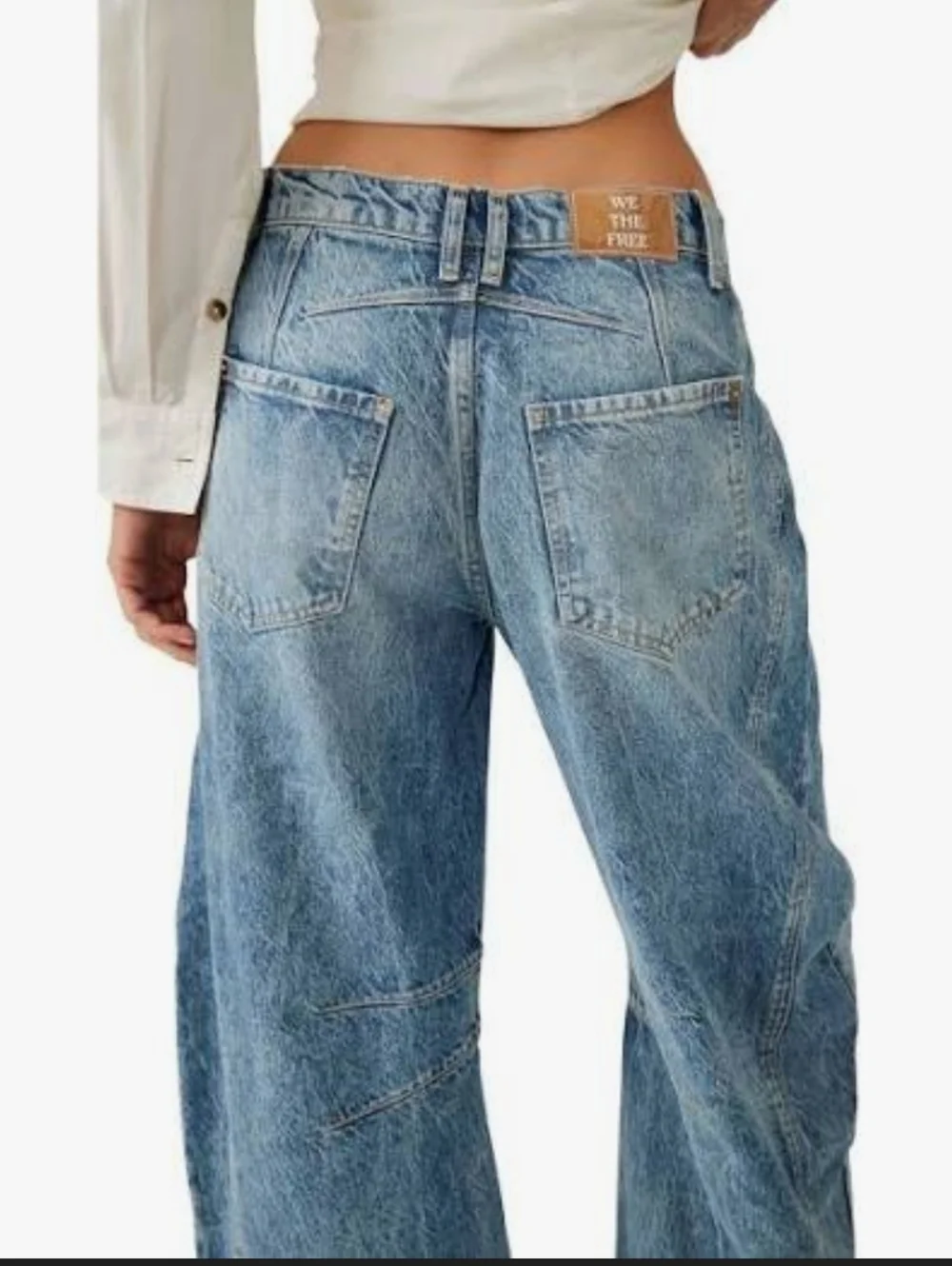 We The Free Free People Good Luck Mid Rise Med Wash Barrel Jeans 27 - Picture 3 of 14